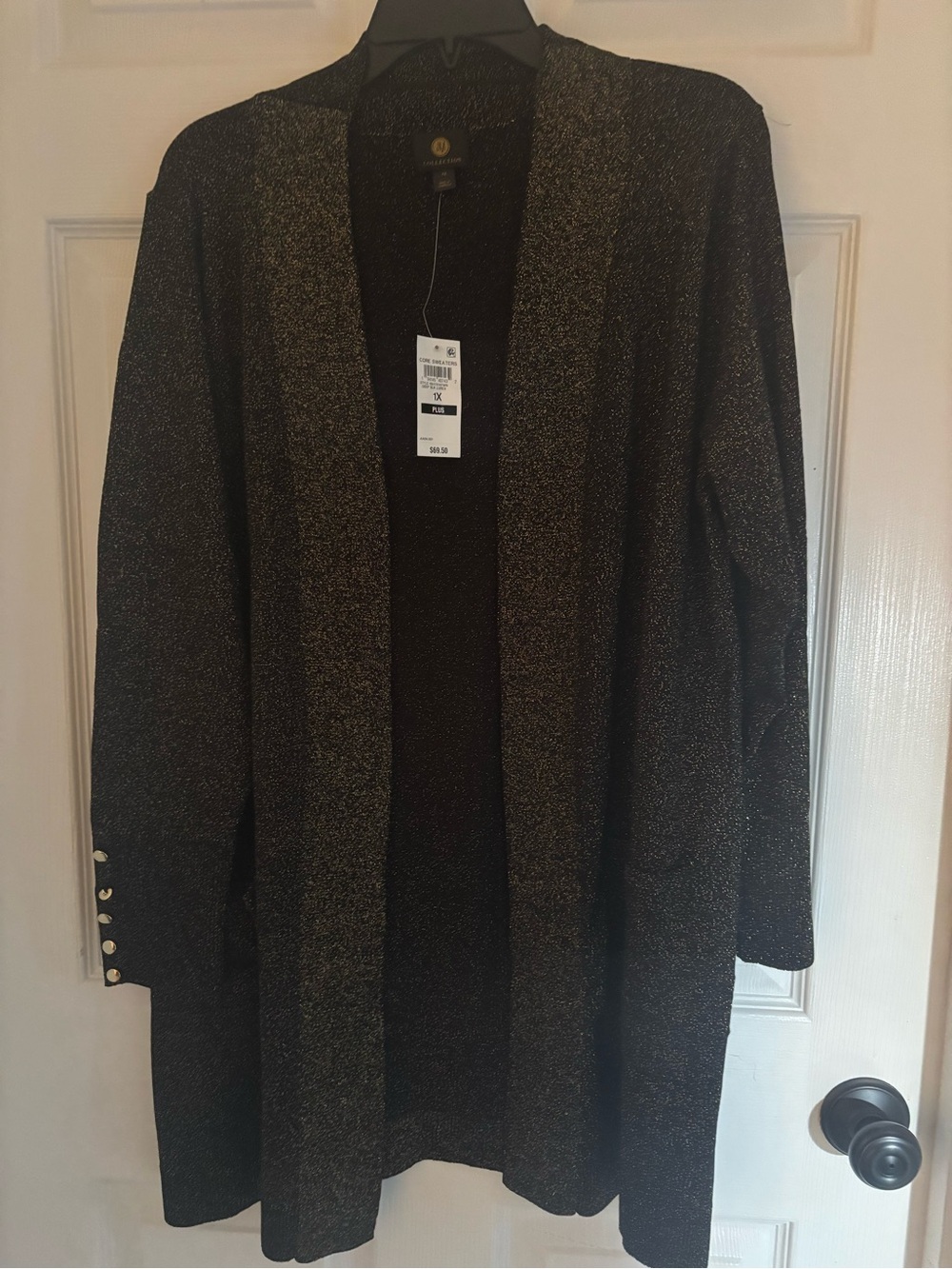 JM Collection Women’s Metallic Sparkle Knit Open Front Cardigan with Pockets, 1X